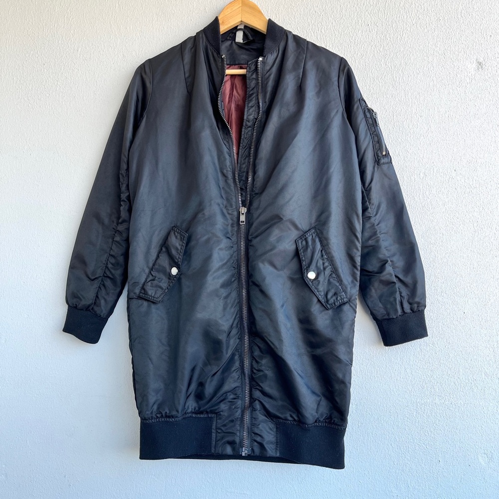 H&M | Long Black Bomber Jacket